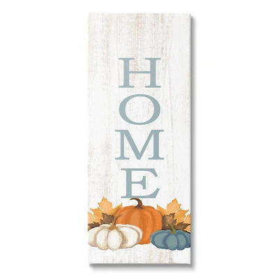 Stupell Industries Autumnal Pumpkin Leaves Home Sign Canvas Wall Art