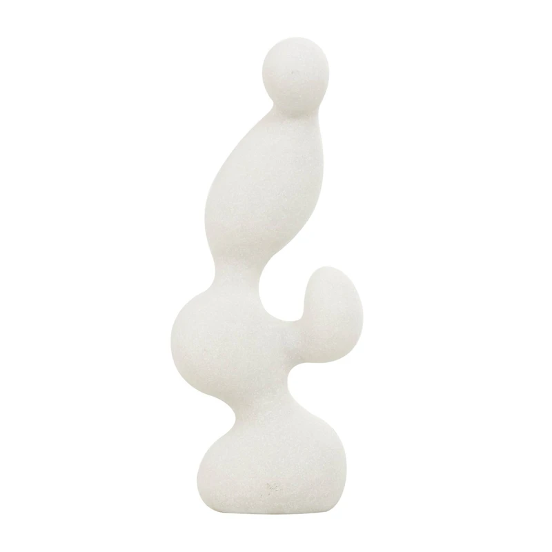 18" White Polystone Abstract Curved Shaped Sculpture Décor