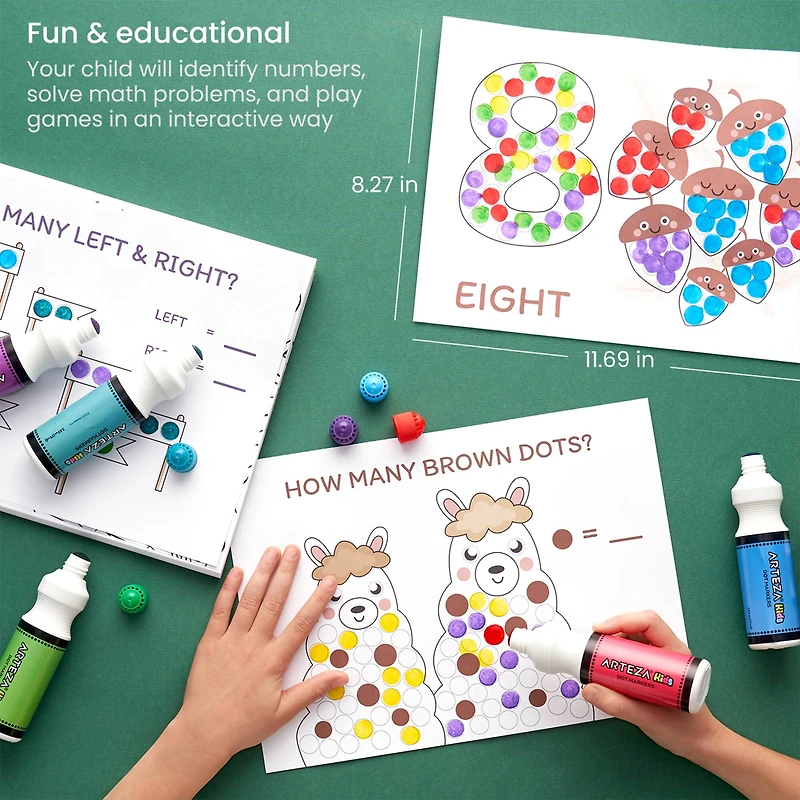 Arteza® Kids Dot Markers 75ml, Activities Dot Marker Book, 7 Pieces