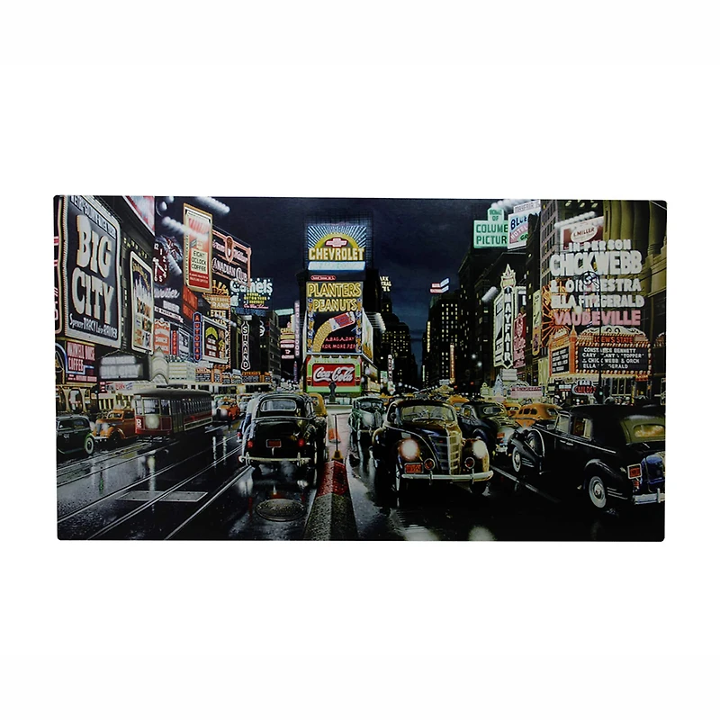 LED & Fiber Optic Times Square & Classic Cars Canvas Wall Art