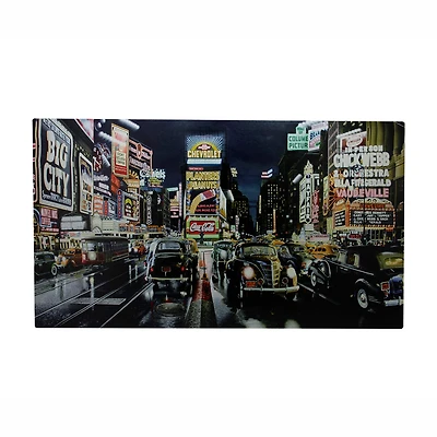 LED & Fiber Optic Times Square & Classic Cars Canvas Wall Art