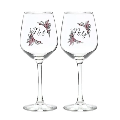 12oz. Mr. & Mrs. Dried Floral Wine Glass Set