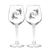 12oz. Mr. & Mrs. Dried Floral Wine Glass Set