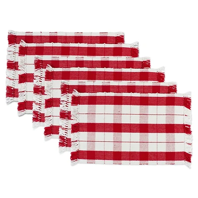 DII® Red Tinsel Plaid Fringed Placemats, 6ct.