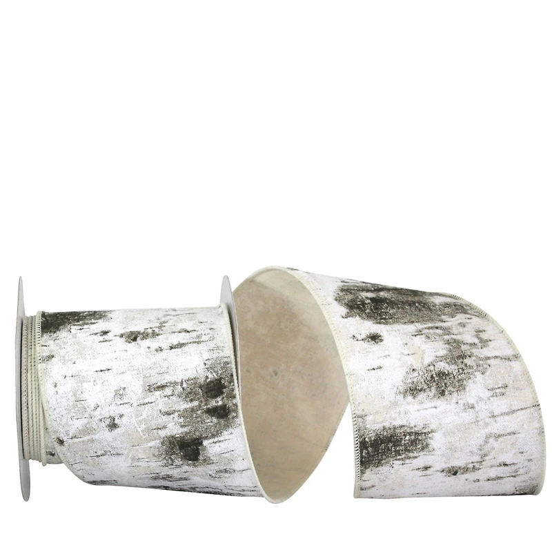 JAM Paper 4" x 10yd. White Birch Tree Bark Forest Wired Edge Ribbon