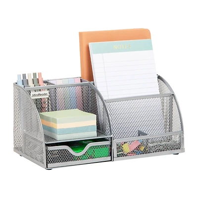 Mind Reader 7-Compartment Desktop Organizer, File & Accessory Storage, Metal Mesh Office Organizer for Desk, Workspace, Mail, Silver