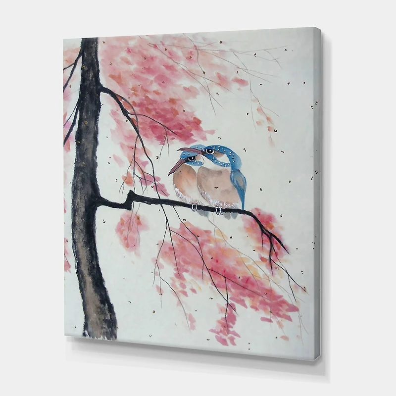 Designart - Two Kingfisher Birds Sit On A Flowering Branch
