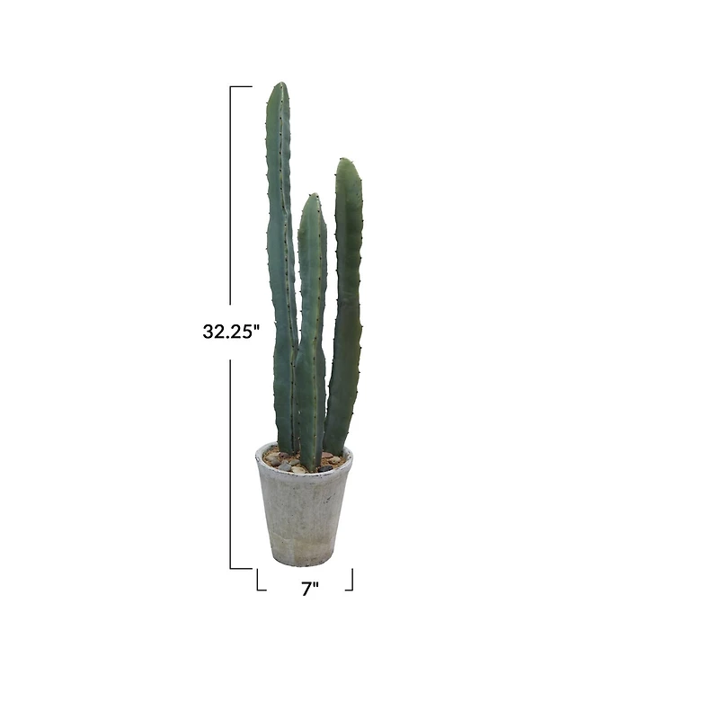 Hello Honey® Round Faux Green Euphorbia Cactus in Cement Pot with Pebbles