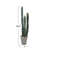 Hello Honey® Round Faux Green Euphorbia Cactus in Cement Pot with Pebbles