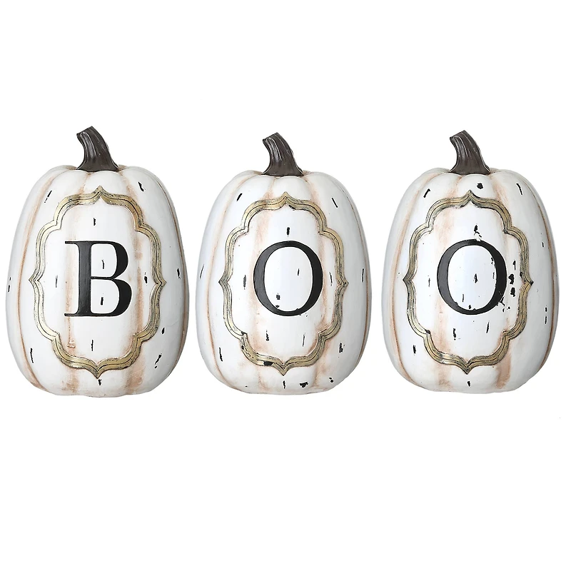 13" White Boo Pumpkin Set