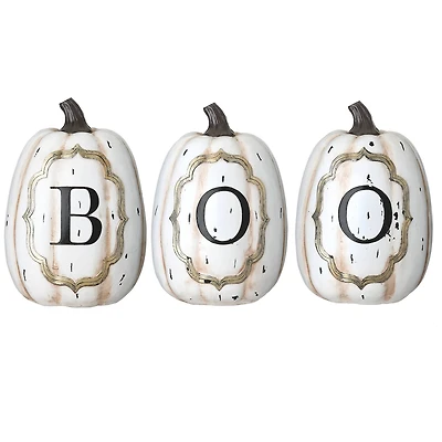 13" White Boo Pumpkin Set