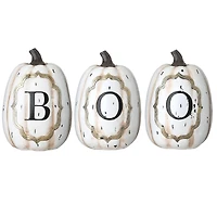 13" White Boo Pumpkin Set