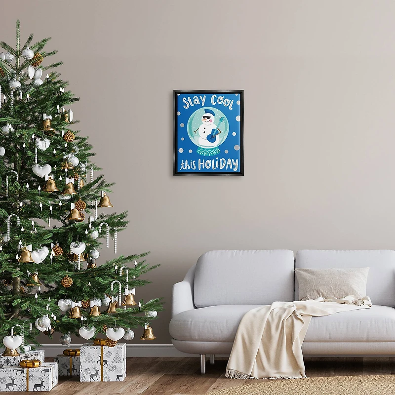 Stupell Industries Stay Cool This Holiday Musician Snowman Framed Floater Canvas Wall Art