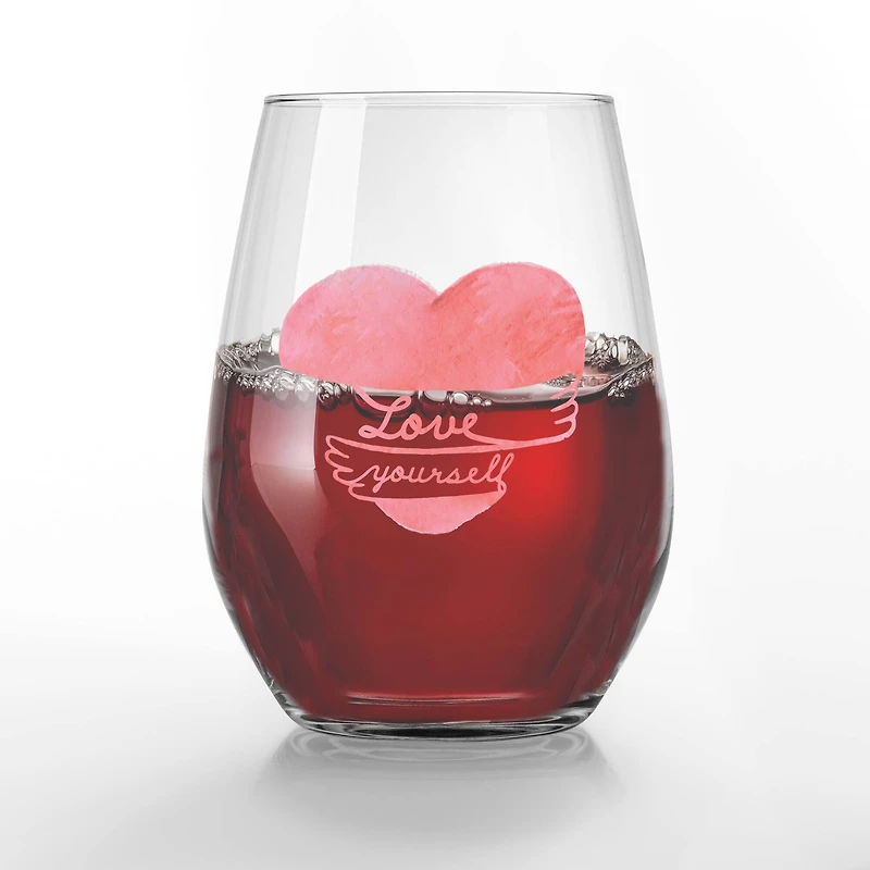 15oz. Love Yourself Heart Hug Printed Stemless Wine Glass
