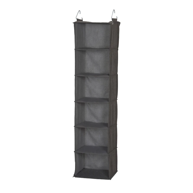 Household Essentials Gray Linen 6-Shelf Hanging Closet Organizer