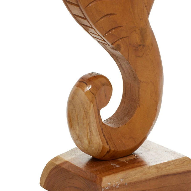 Set of 2 Brown Teak Wood Natural Sculpture 17", 18"