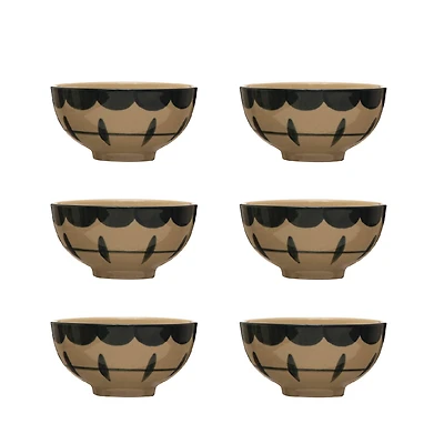 Hello Honey® Black & Tan Geometric Hand Painted Stoneware Bowl Set