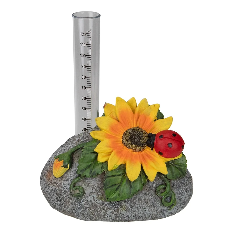 7" Sunflower & Ladybug Rock Garden Rain Gauge