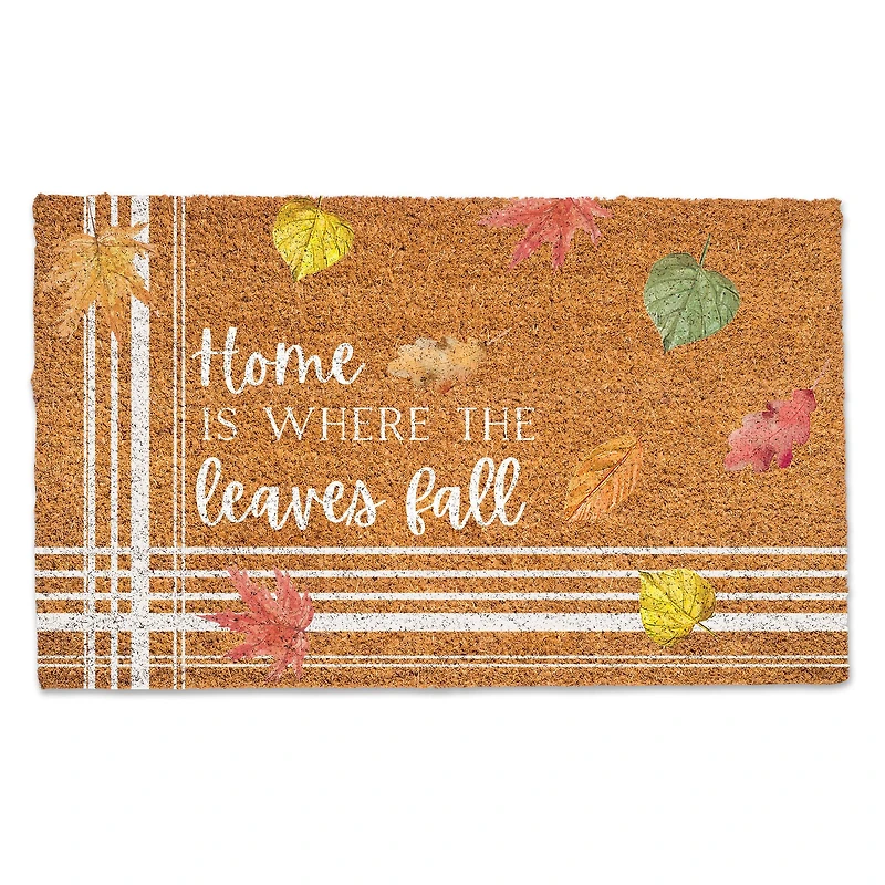 Yellow, Red & Green Leaf Home Is Where The Leaves Fall Doormat