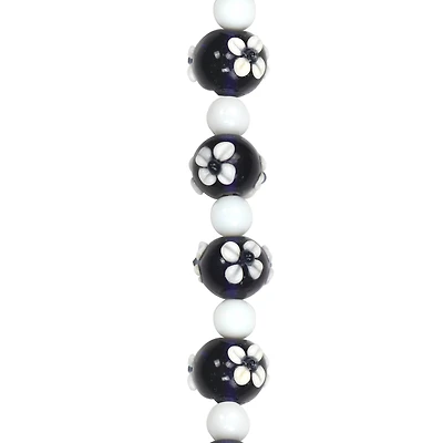 Blue & White Lamp Work Glass Round Beads by Bead Landing®