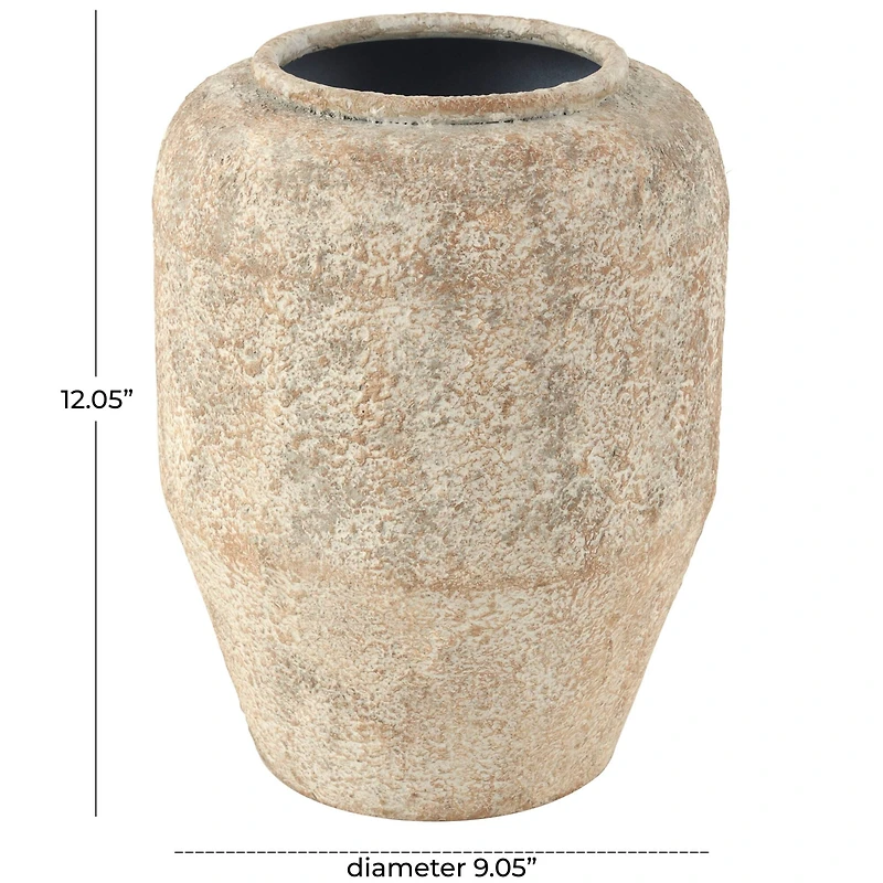 12" Beige Metal Handmade Antique Style Distressed Vase