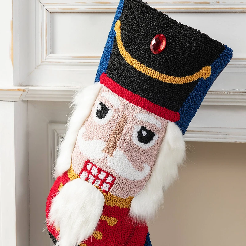 Glitzhome® 21"L Hooked Christmas Nutcracker Stocking