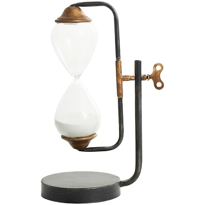 13" Black Metal Suspended Hourglass Timer with Gold Details