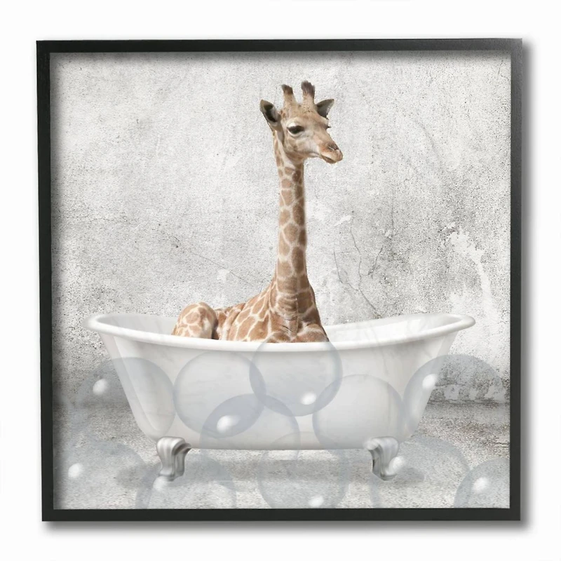 Stupell Industries Baby Giraffe Bath Time Cute Animal Framed Wall Art