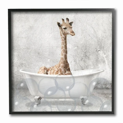 Stupell Industries Baby Giraffe Bath Time Cute Animal Framed Wall Art