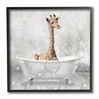 Stupell Industries Baby Giraffe Bath Time Cute Animal Framed Wall Art
