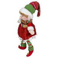 14'' Red and Green Plush Jingle Bell Girl Elf Christmas Figure
