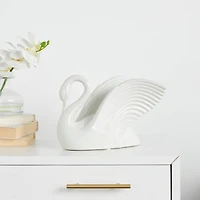 10.5" Ceramic Swan with Textured Grooves Sculpture