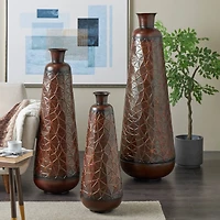 Dark Brown Hammered Texture Metal Vase Set