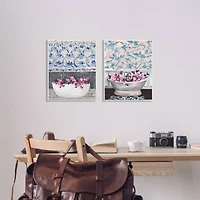 Stupell Industries Flowers In Bath Tub Pink Blue Interior Design Canvas Wall Art