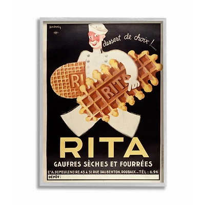 Stupell Industries French Waffle Man Vintage Dessert Advertisement Wall Art in Gray Frame
