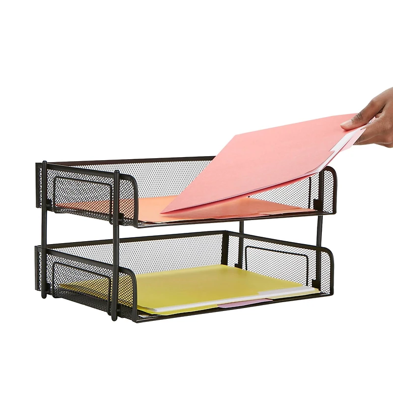 Mind Reader 2 Pack Black Stackable Metal Mesh Organizer