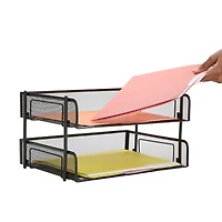 Mind Reader 2 Pack Black Stackable Metal Mesh Organizer