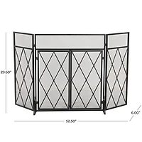 Black Metal Geometric Diamond 3-Panel 2 Door Fireplace Screen