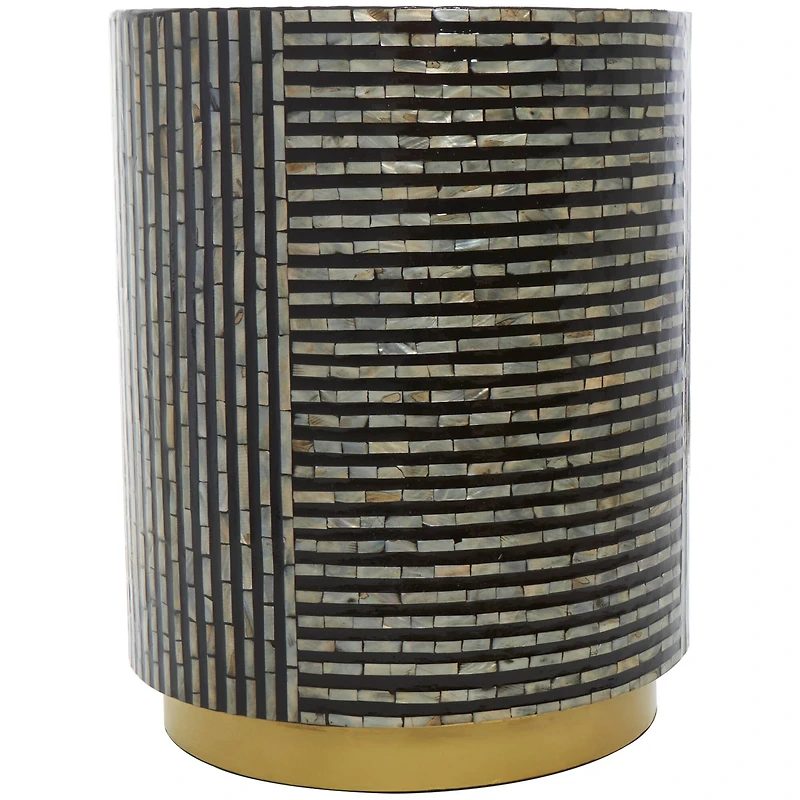 Black Mother of Pearl Drum Accent Table