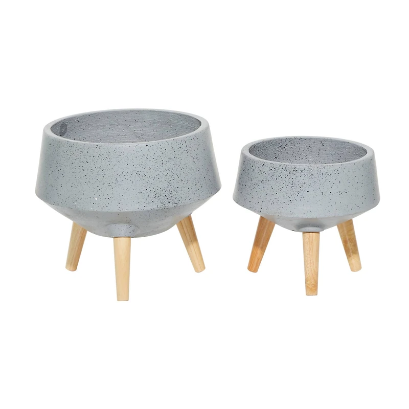 Set of 2 Grey MgO Contemporary Planter 12", 10"