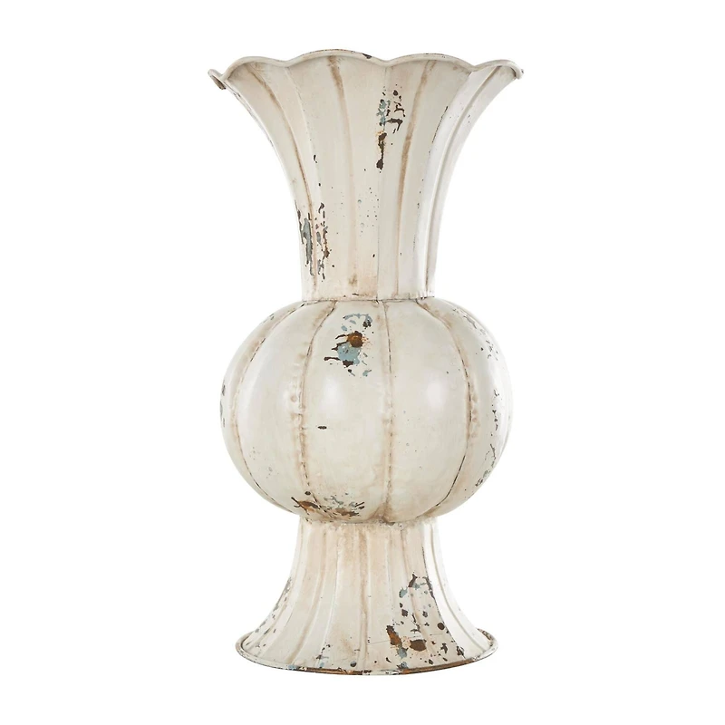 13.25" Distressed Cream Metal Tulip Vase