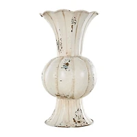 13.25" Distressed Cream Metal Tulip Vase
