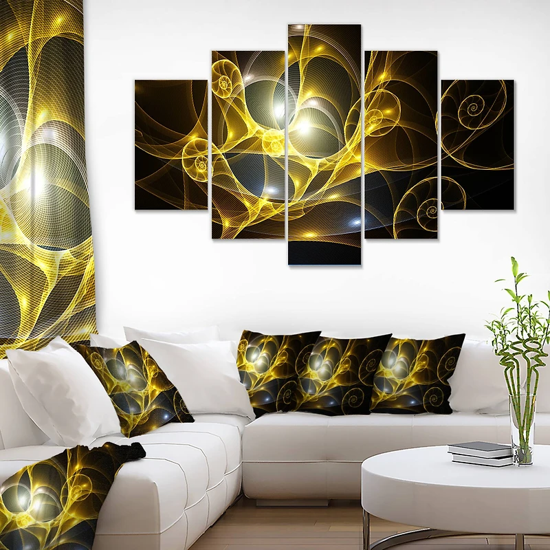 Designart - Golden Curly Spiral on Black - Contemporary Wall Art Canvas
