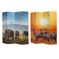 American Art Decor™ 6ft. Double-Sided 4-Panel African Elephants & Zebras Animals Canvas Privacy Screen