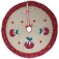 48" Christmas Puddings Burlap Plaid Tree Skirt