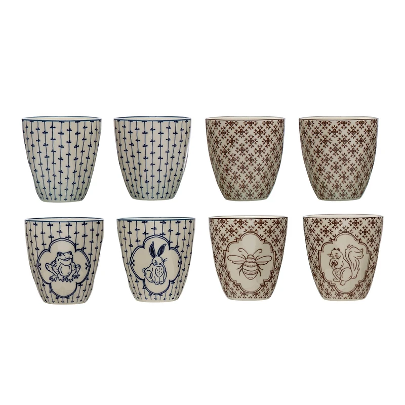 Hello Honey® 3.75" Painted Fauna Stoneware Mug Set