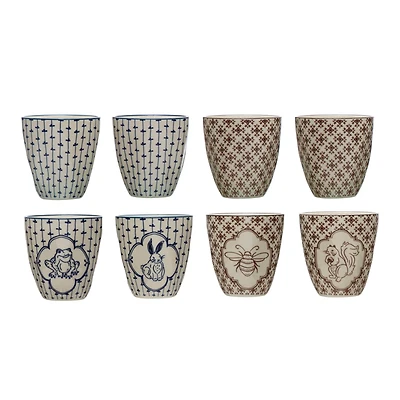Hello Honey® 3.75" Painted Fauna Stoneware Mug Set