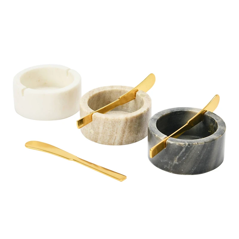 Hello Honey® 1.5" Salt & Pepper Marble Pinch Bowls with Metal Knifes