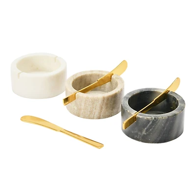 Hello Honey® 1.5" Salt & Pepper Marble Pinch Bowls with Metal Knifes