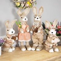 12" Beige Girl Easter Rabbit Figurine with Plaid Dress